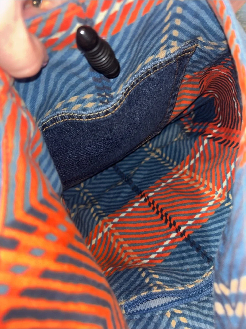 Reversible Handmade Denim & Plaid Crossbody Tote Bag travel reading